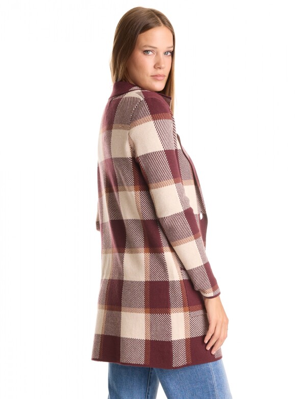 Cardigan Solapa Cuadros MULTI/BORDEAUX
