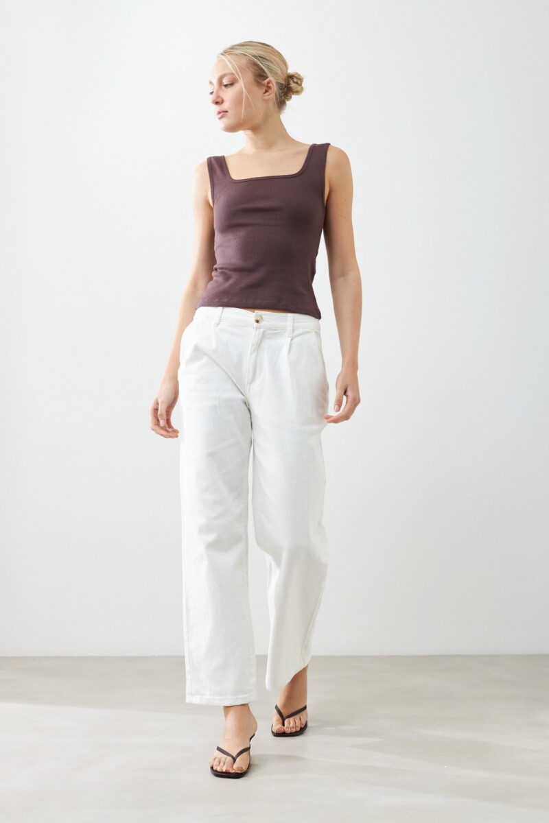 Pantalón wide leg pinzado crudo