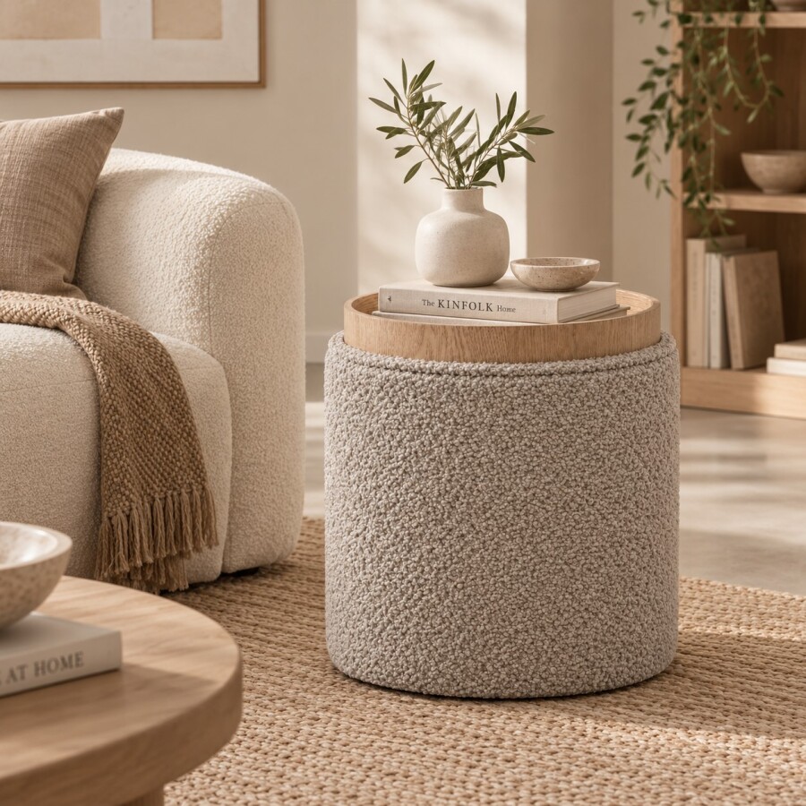 Puff c/Baúl Boucle Gris | PREVENTA