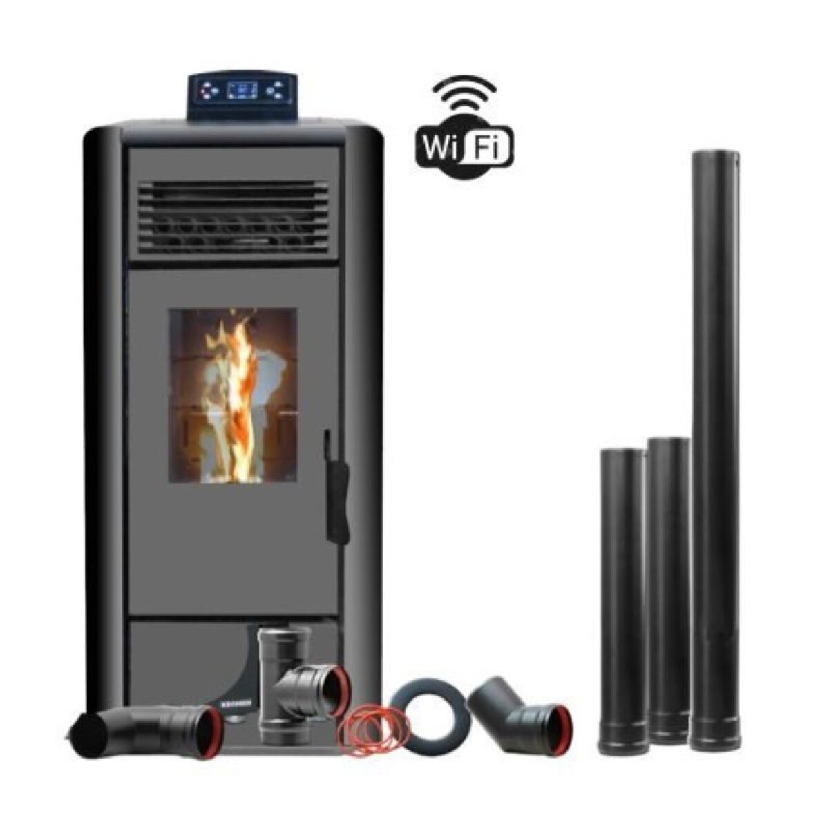 CALEFACTOR A PELLET 8 KW OLIVIA + KIT DE CAÑOS DE PARED + ASPIRADORA DE REGALO! 