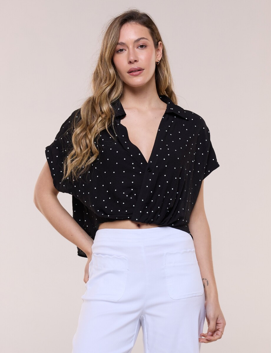 Blusa Crop Cruzada Con Lunares - Negro/blanco 