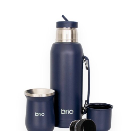 Set De Termo 1 Litro Y Mate Diseño Clásico brio Acero Inox Azul