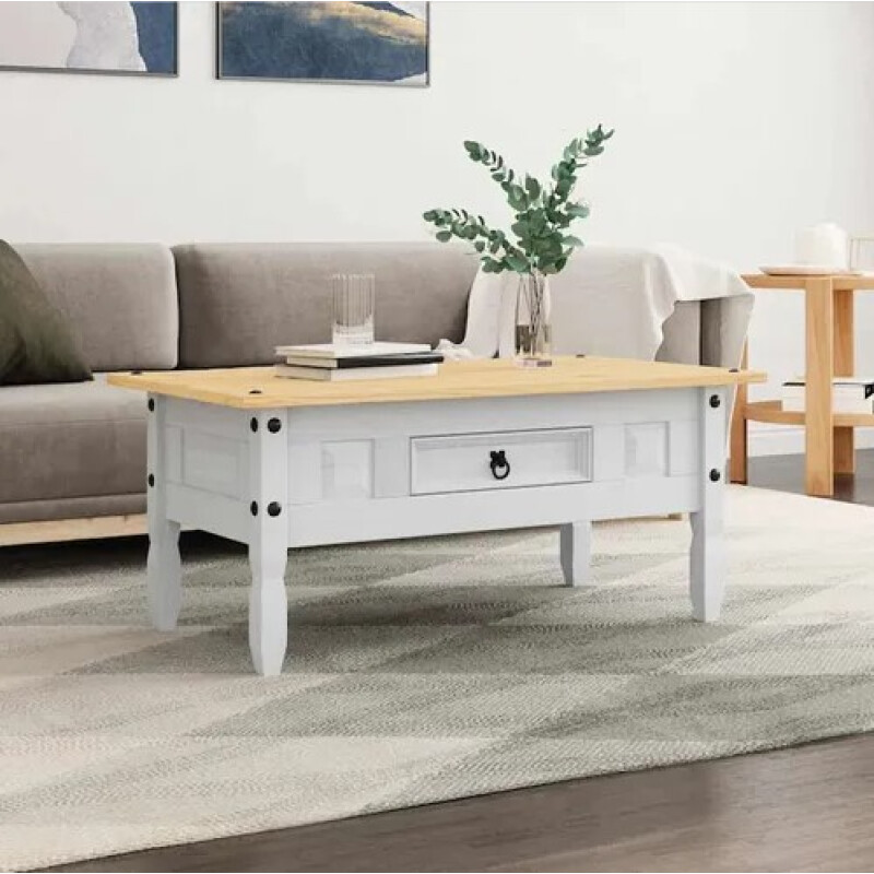 Mesa de centro ESTILO MEXICANO 1 cajón Color CERA BLANCO Mesa de centro ESTILO MEXICANO 1 cajón Color CERA BLANCO