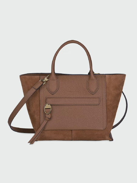 Longchamp -Cartera de cuero con asas y correa, Mailbox Marrón