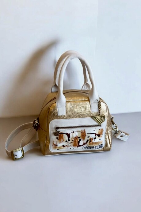 Cartera De Cuero ISA Dorada Con Arte Pintado A Mano Cartera De Cuero ISA Dorada Con Arte Pintado A Mano