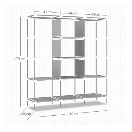 Ropero de 8 Estantes Desmontable de Caño y Tela TNT 130x45x175 Gris
