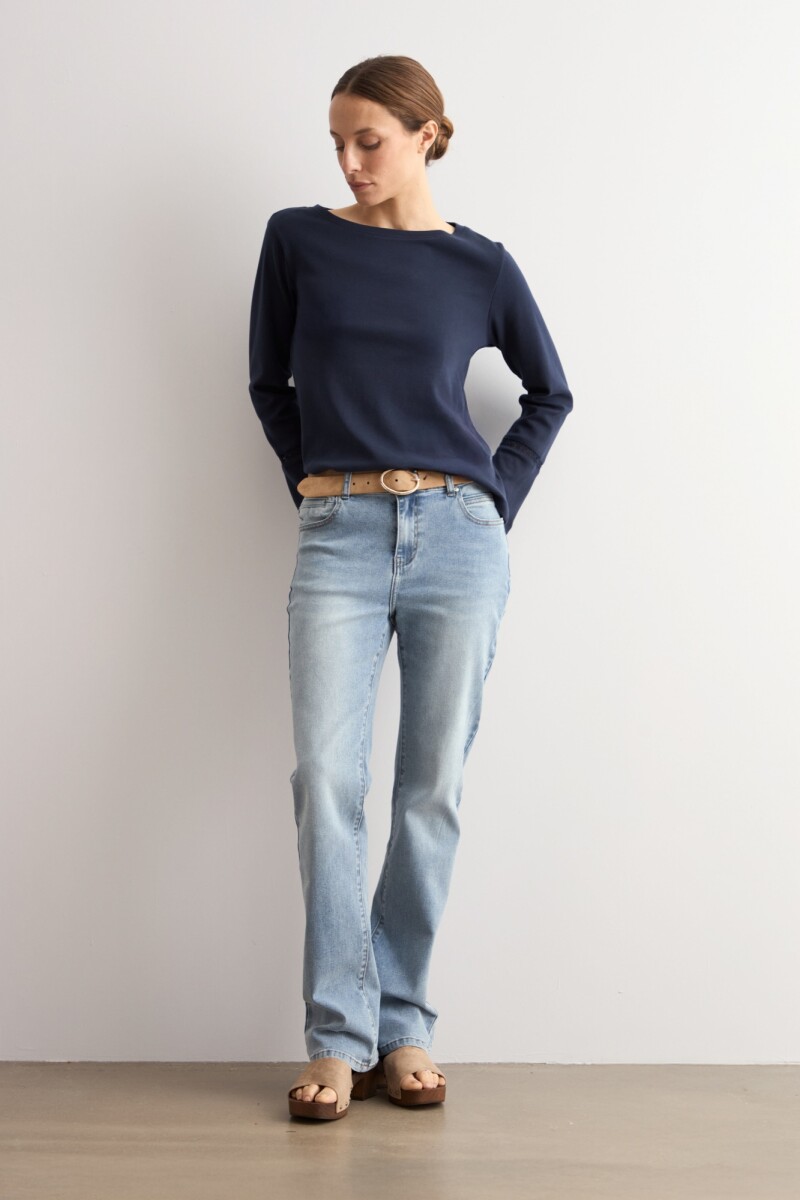 Remera manga larga con puntilla - azul marino 