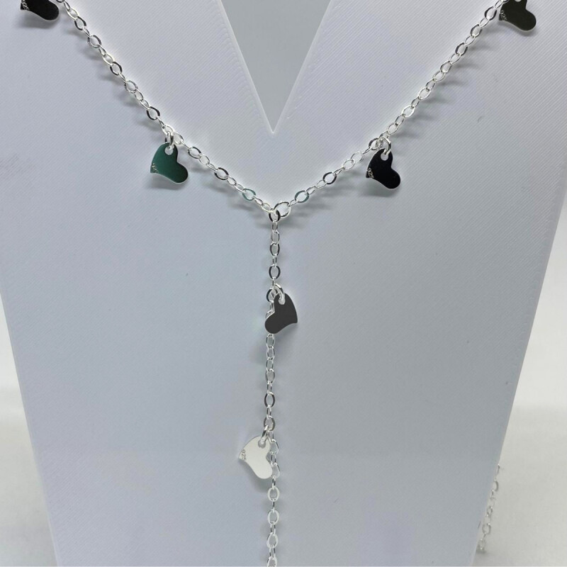 CONJUNTO DE PLATA , TIPO FORCE CORTO CON CORAZONES , LARGO 45 CM L9dglt-838-x3