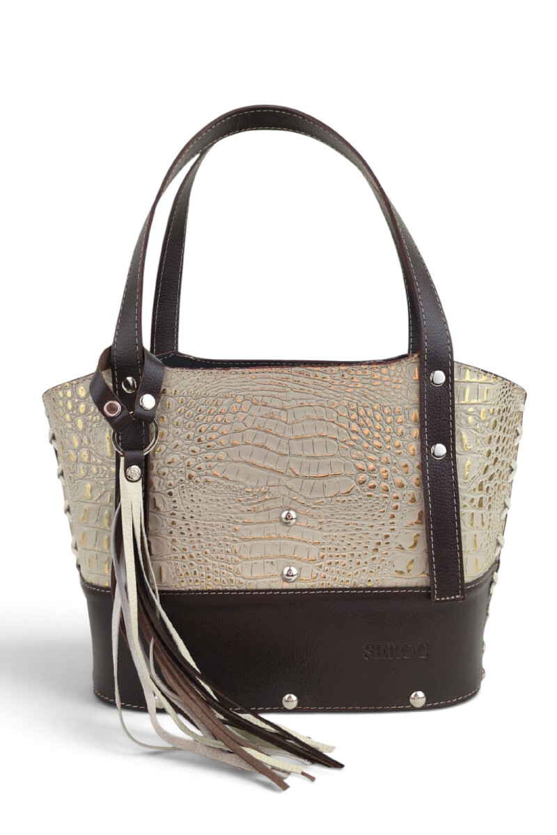Matera de dama con trenzado Croco beige y dorado