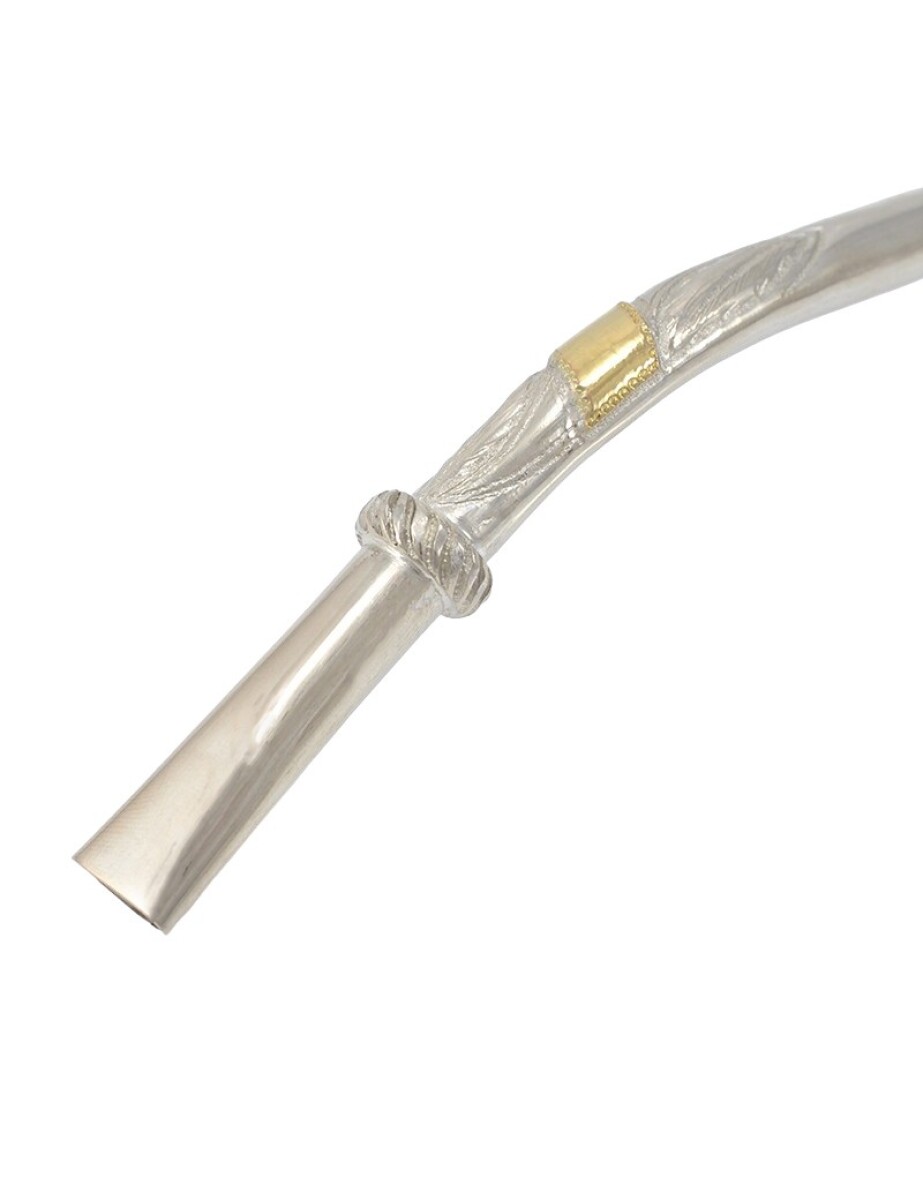 Bombilla de plata y oro, gruesa, cincelada, con tarjeta en oro para grabado 