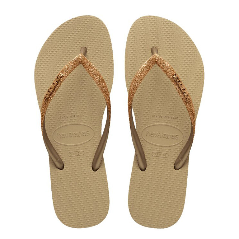 Sandalias de Mujer Havaianas Slim GLitter II Beige Arena - Dorado