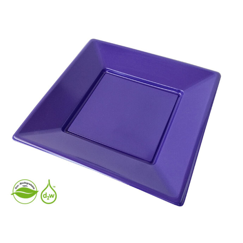 Plato Cuadrado Biodegradable x10 Und Morado