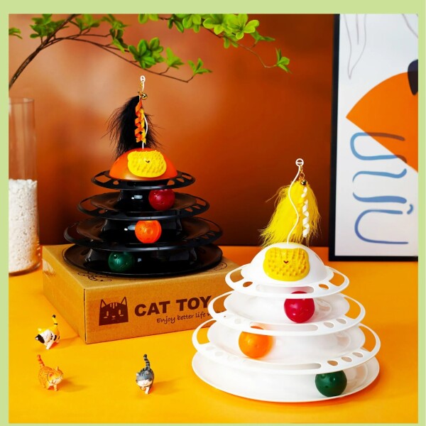 Jugete Interactivo Torre 4 Pisos Pelotas Gatos Pistas Color Variante Blanco