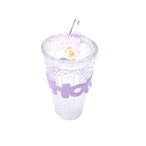 Vaso de vidrio c/sorbito 450ml 3 colores (HA113) Vaso De Vidrio C/sorbito 450ml 3 Colores (ha113)