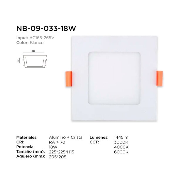 Plafon Led 18w Panel Cuadrado 21x21 Spot Luz Calida Variante Color Blanco
