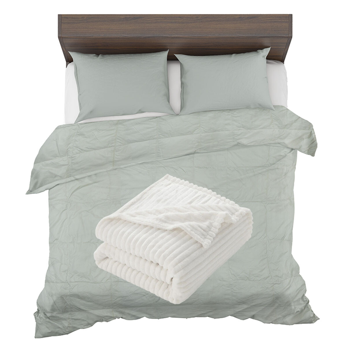 Set Invierno Acolchado Plumas 2 Plazas + Manta Frazada Polar - Gris 