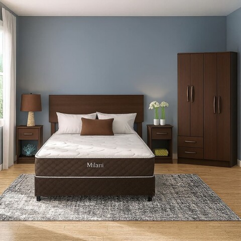 Combo de Dormitorio Armario Ropero de 4 Puertas, Respaldo C / 2 Mesas de Luz - MDP - FE - TABACO Combo de Dormitorio Armario Ropero de 4 Puertas, Respaldo C / 2 Mesas de Luz - MDP - FE - TABACO