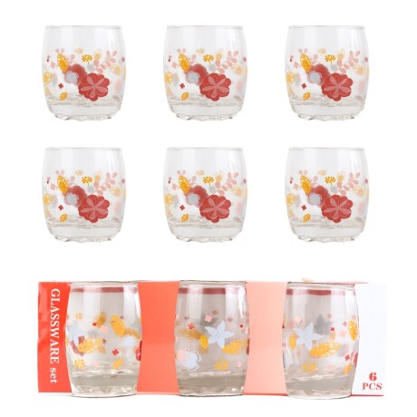 Set de 6 vasos de vidrio con diseño Set de 6 vasos de vidrio con diseño