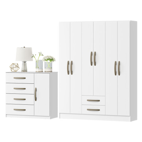 Combo Armario 6 Puertas y Cómoda - MDP - Blanco Combo Armario 6 Puertas y Cómoda - MDP - Blanco