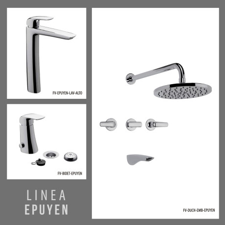 Juego Completo De Griferia, Incluye Lavatorio Alto, Bidet Y Ducha De Embutir Epuyen Fv 000