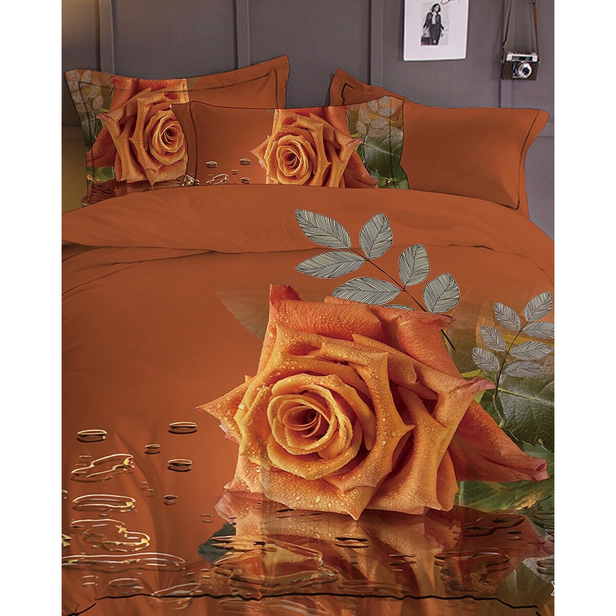 Manta Cotton Flor Glamour 1 plaza sommier con porta almohada y almohadón 
