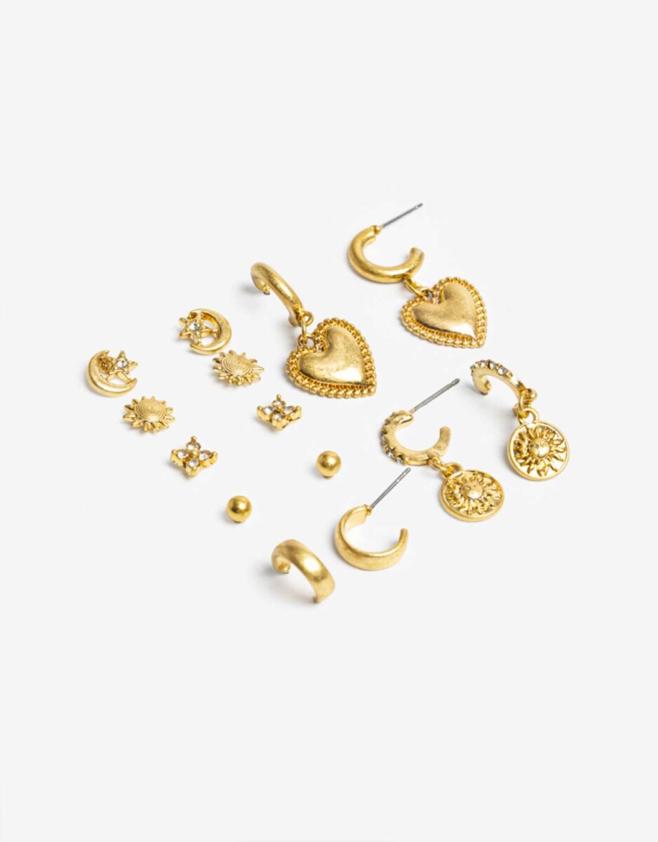 Set Aros Moneds Y Soles - Dorado Oro Amarillo 