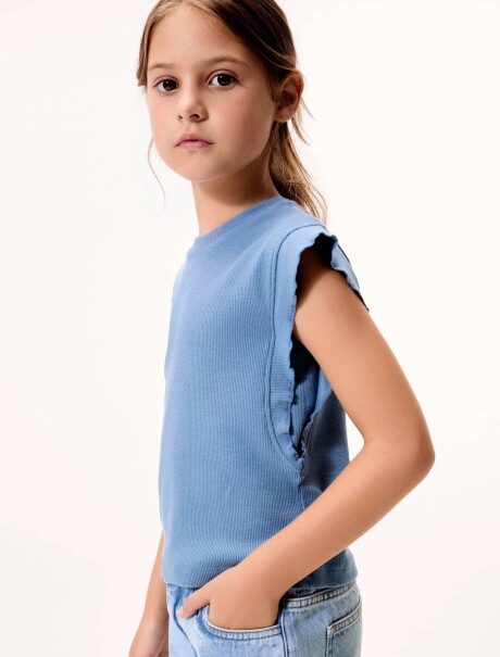 BLUSA INFANTIL SIN MANGAS CELESTE