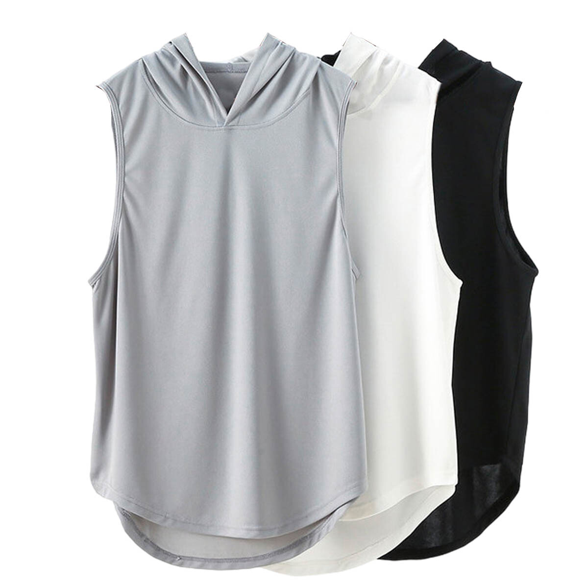 Set X3 Remeras Musculosas C/capucha Training Fitness - Multicolor 