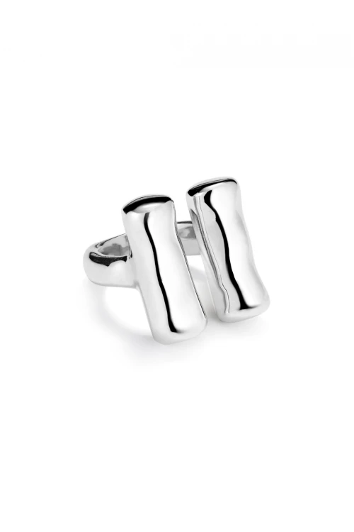 ANILLO BAÑADO EN PLATA DE LEY CON DOS TUBOS VERTICALES Anillo