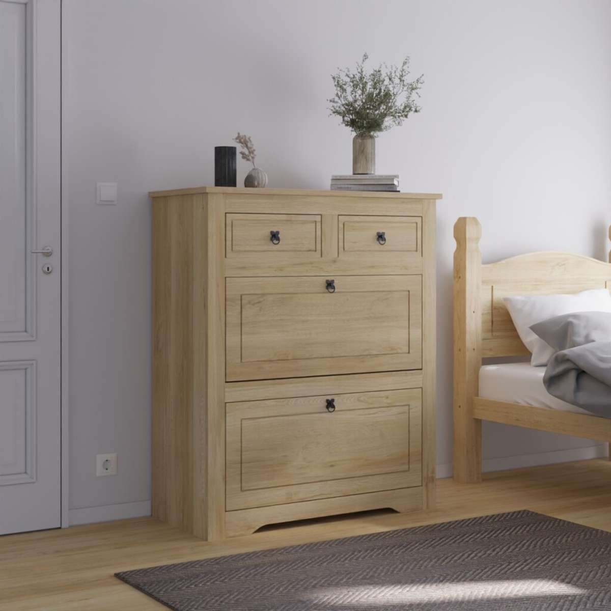 Comoda Zapatera Madera Maciza Linea Mexicana - Natural 