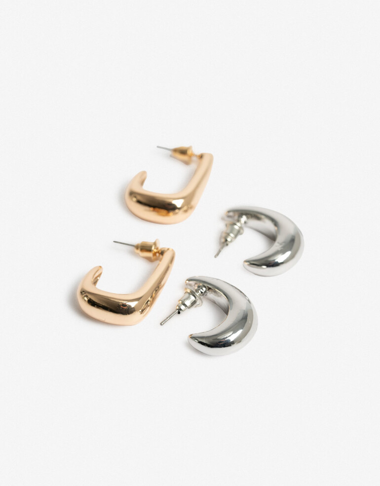 Aros Argollas Set Metal Set De Argollas Biplating - Dorado