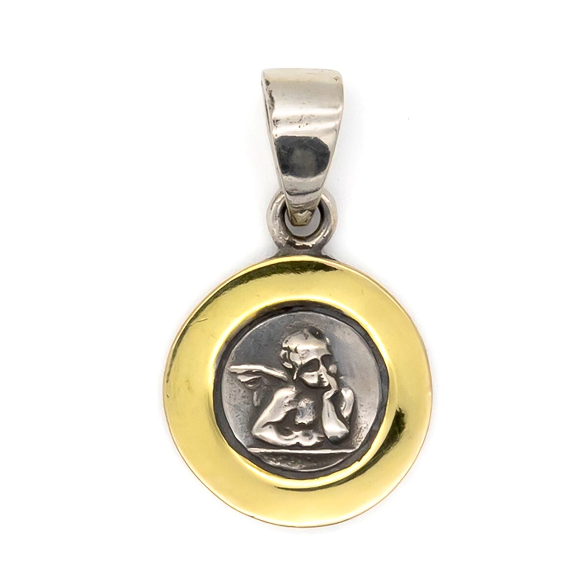 Medalla religiosa de plata 925 y double en oro 18 ktes, ANGEL RAFAEL. 