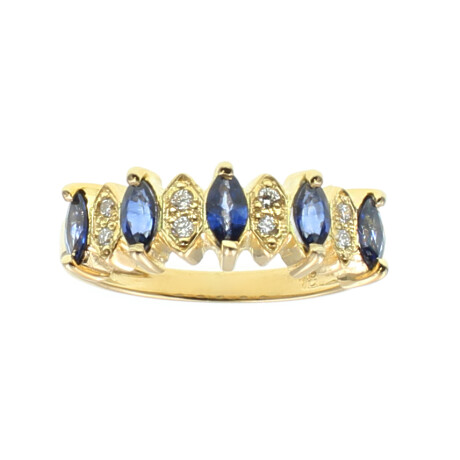 Anillo Marquise en oro amarillo 18k con brillantes y zafiros Anillo Marquise en oro amarillo 18k con brillantes y zafiros