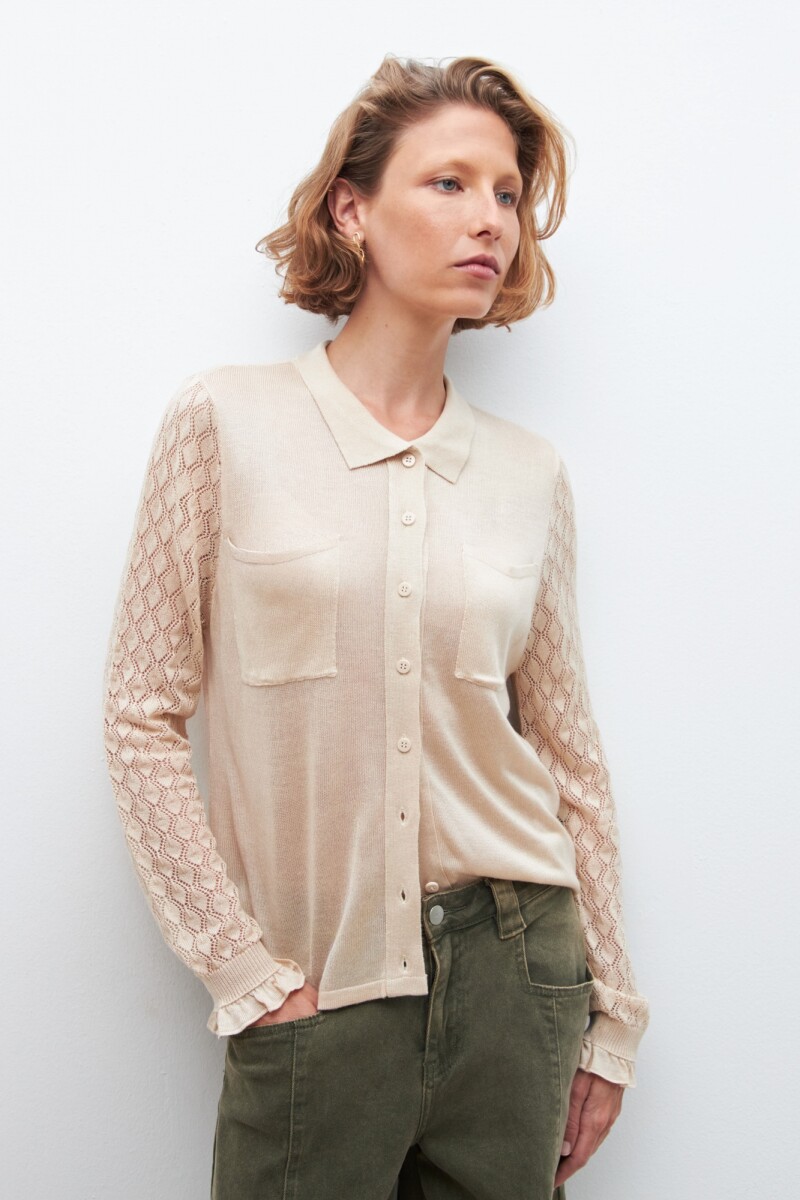 Cardigan con mangas caladas - beige melange 