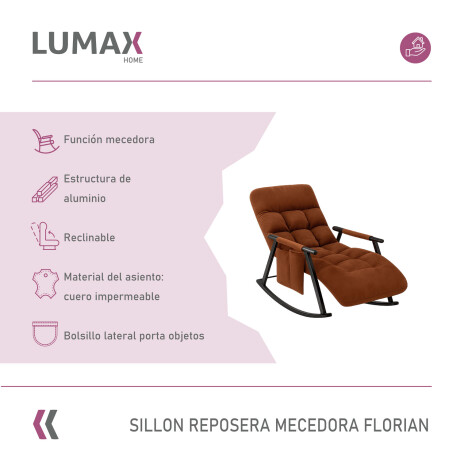 Sillón Reposera Lumax Mecedora Respaldo bolsillo Ajustable Marron