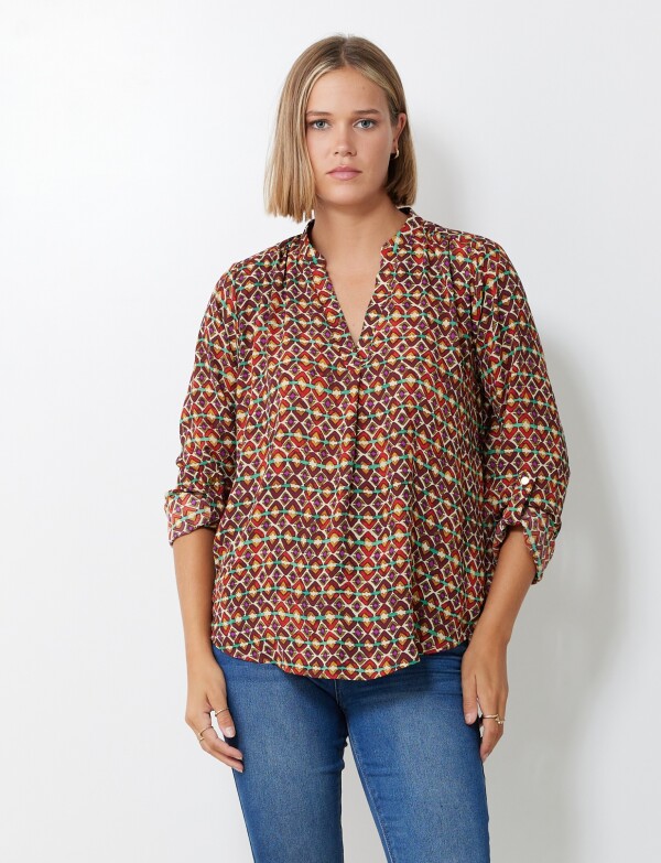 Blusa Gasa Print MULTI/MARRON