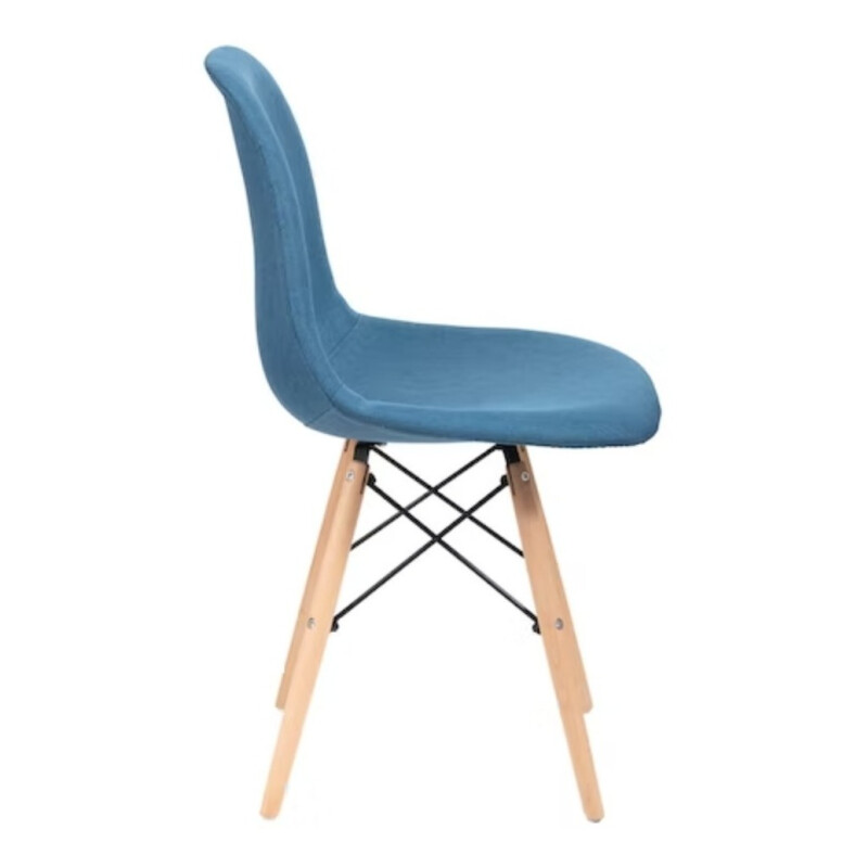 Silla Eames De Comedor Tapizada Azul Patas De Madera Azul