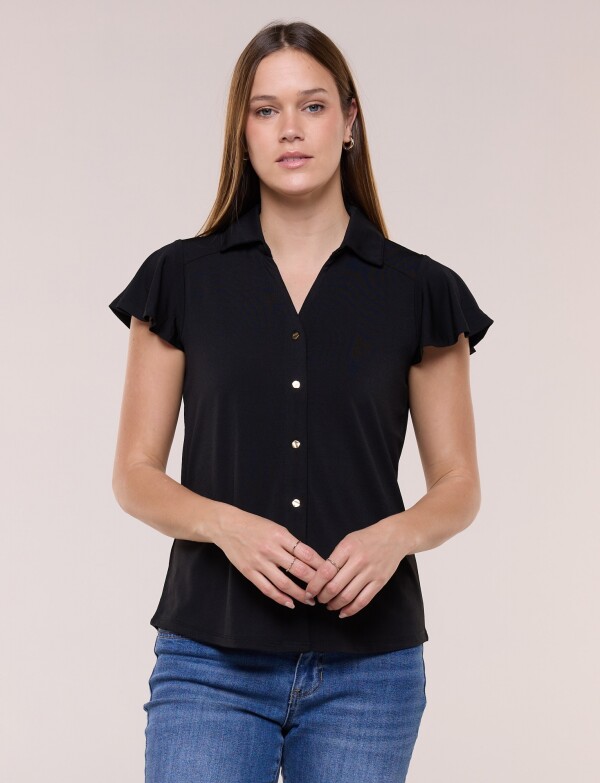 Camisa Manga Corta Con Volados NEGRO