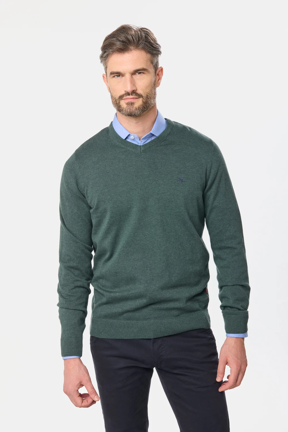 BUZO TEJIDO CUELLO EN V Verde Oscuro