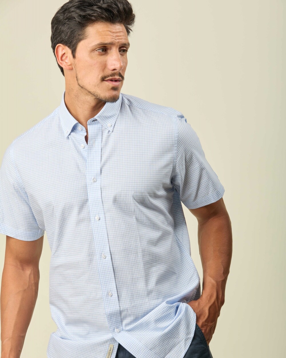 Camisa Manga Corta Celeste Cuadros