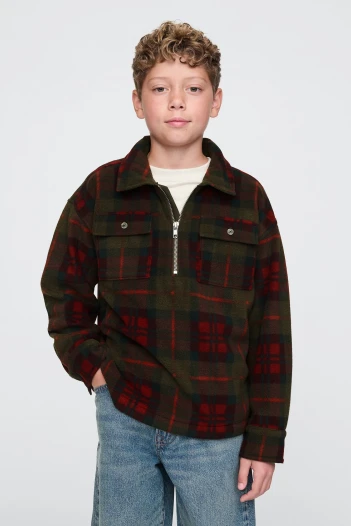 Buzo Medio Cierre Niño Green Red Plaid