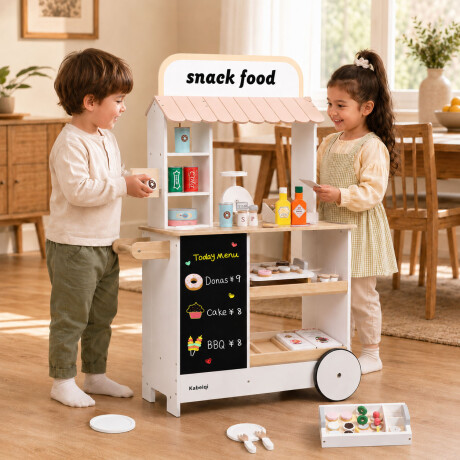 Carrito De Comida Madera Infantil Con Accesorios Blanco/crema
