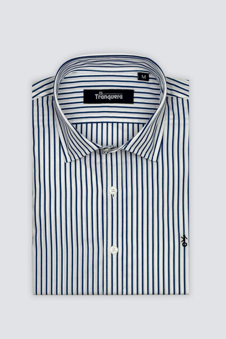 Camisa de Hombre Premium Cuello s/Botones Raya Azul Fina