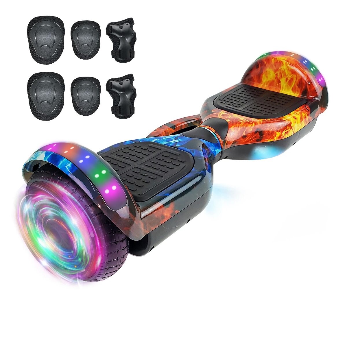 Skate Electrico Hoverboard Musica Bluetooth Luces Patineta - Variante Diseño Fuego Rojo y Azul 