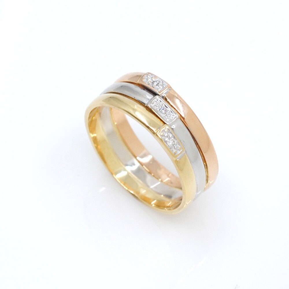 Anillo en oro 18k combinado (3 colores) con brillantes Anillo en oro 18k combinado (3 colores) con brillantes