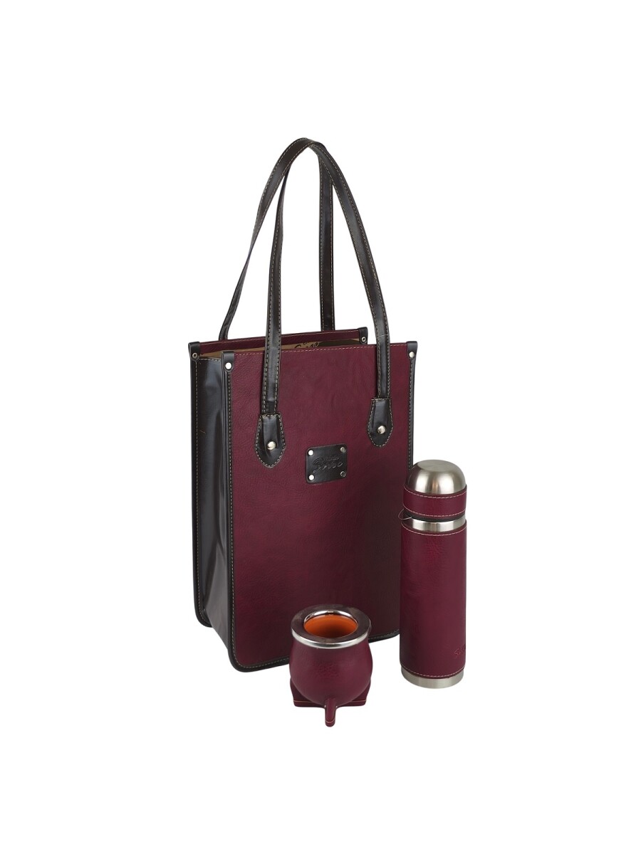 Set Matero Premium de Lujo | Termo Acero Inox 750ml, Matera Rígida y Mate Forrado - bordo 
