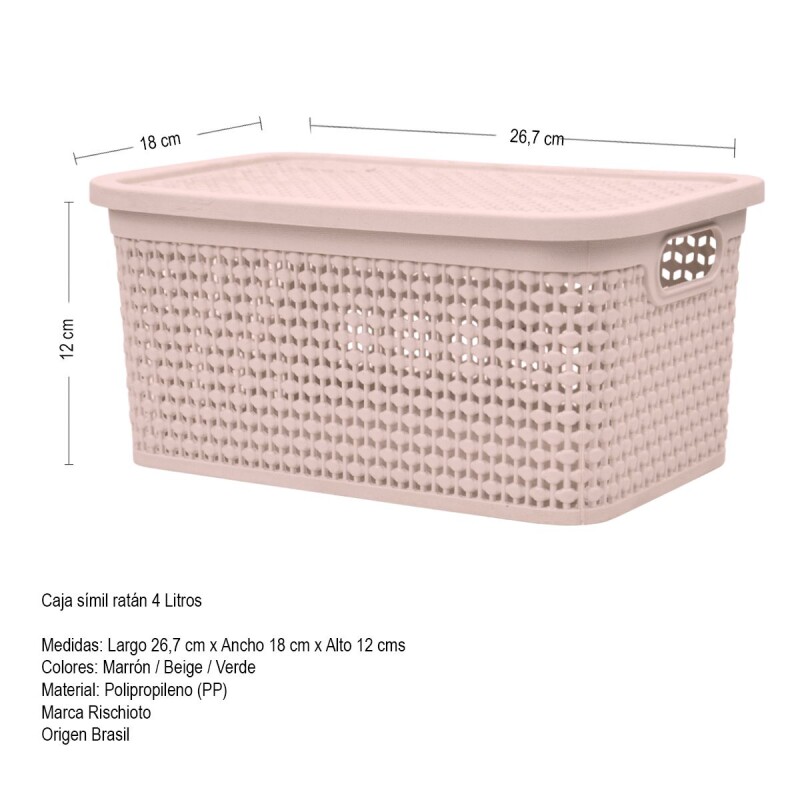 Set x2 Caja simil ratán 4 lts ROSADO