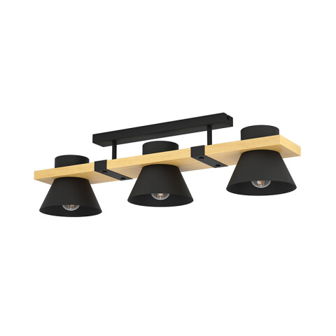 Lámpara de techo 3xE27 acero negro y madera EG6138