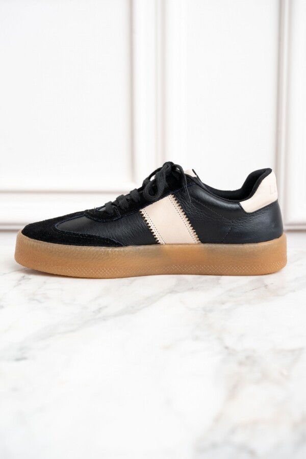 Zapatilla Combinada Cuero Negro