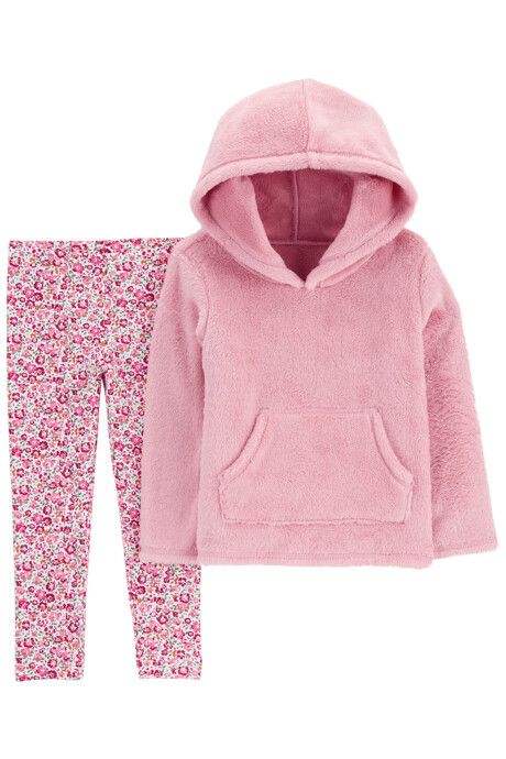 Set dos piezas, calza de algodón y canguro de sherpa, diseño floral Sin color